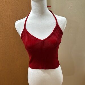 Streetwear Society Red Ribbed Crop Tank Top